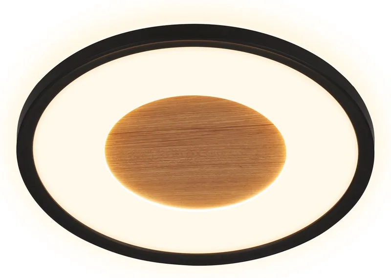 Sufit Wood - LED Plafonniére - plafondlamp met houtdecor - met indirect licht - warm wit licht - Ø29 x 3 cm de Briloner en Noir – photo produit