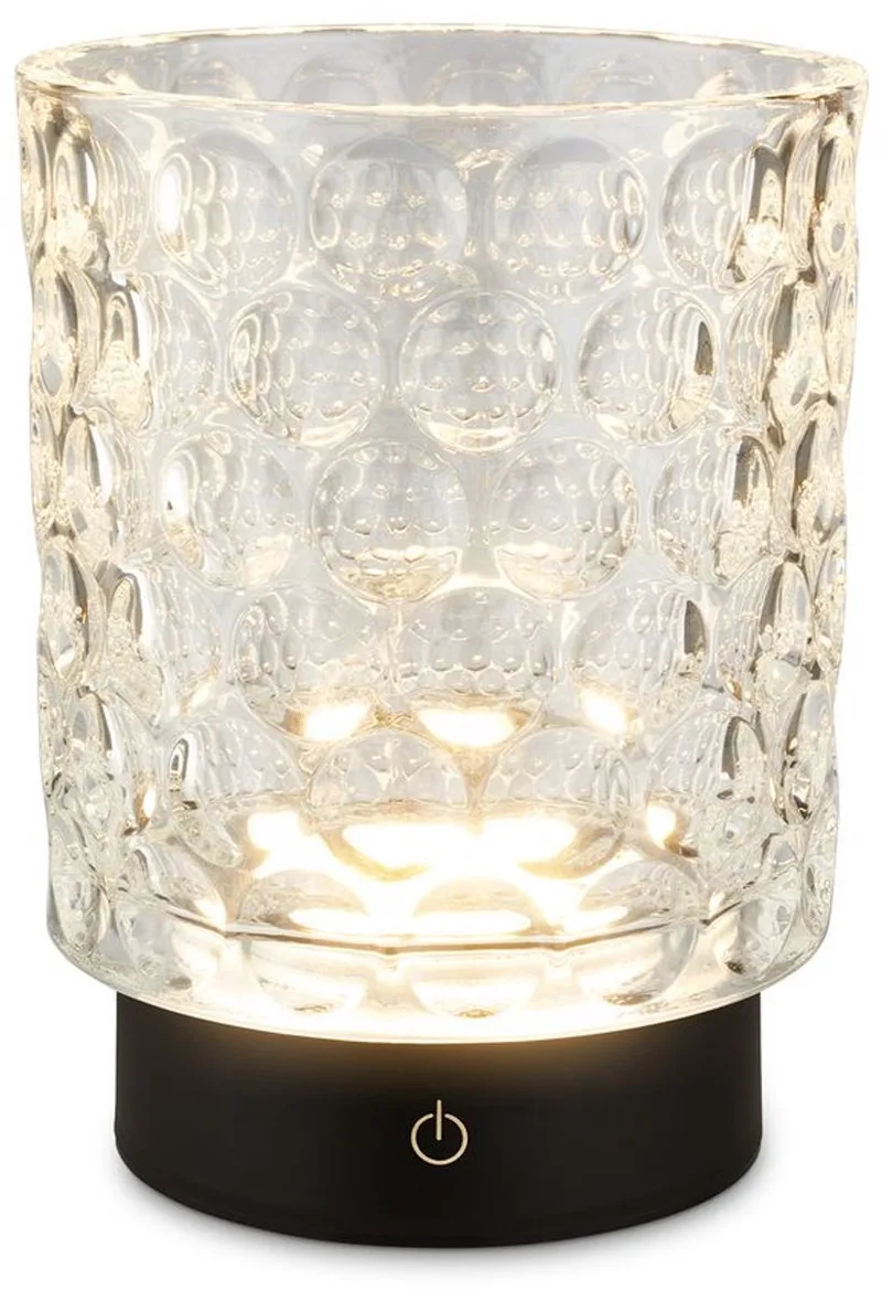 Sunora - Oplaadbare Tafellamp - snoerloze tuinverlichting - glazen lamp - buitenlamp dimbaar - Ø11 x 15 cm van Briloner in Transparant – productfoto