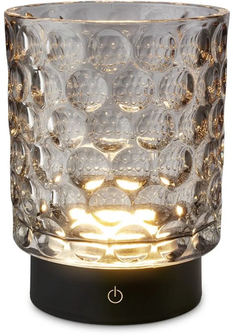Sunora - Oplaadbare Tafellamp - snoerloze tuinverlichting - glazen lamp - buitenlamp dimbaar - Ø11 x 15 cm de Briloner en Gris – photo produit