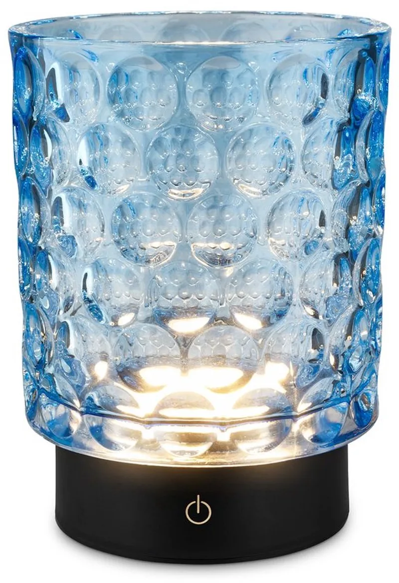 Sunora - Oplaadbare Tafellamp - snoerloze tuinverlichting - glazen lamp - buitenlamp dimbaar - Ø11 x 15 cm van Briloner in Blauw – productfoto