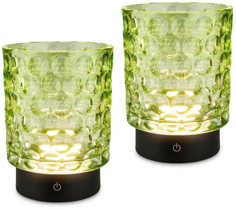 Sunora - Oplaadbare Tafellamp - snoerloze tuinverlichting - glazen lamp - buitenlamp dimbaar - Ø11 x 15 cm de Briloner en Vert – photo produit
