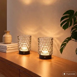 Sunora - Set van 2 Tafellampen oplaadbaar - snoerloze lamp - glazen lamp - dimbaar - zwart - Ø11 x 15 cm de Briloner en Noir – photo produit 1 sur 5