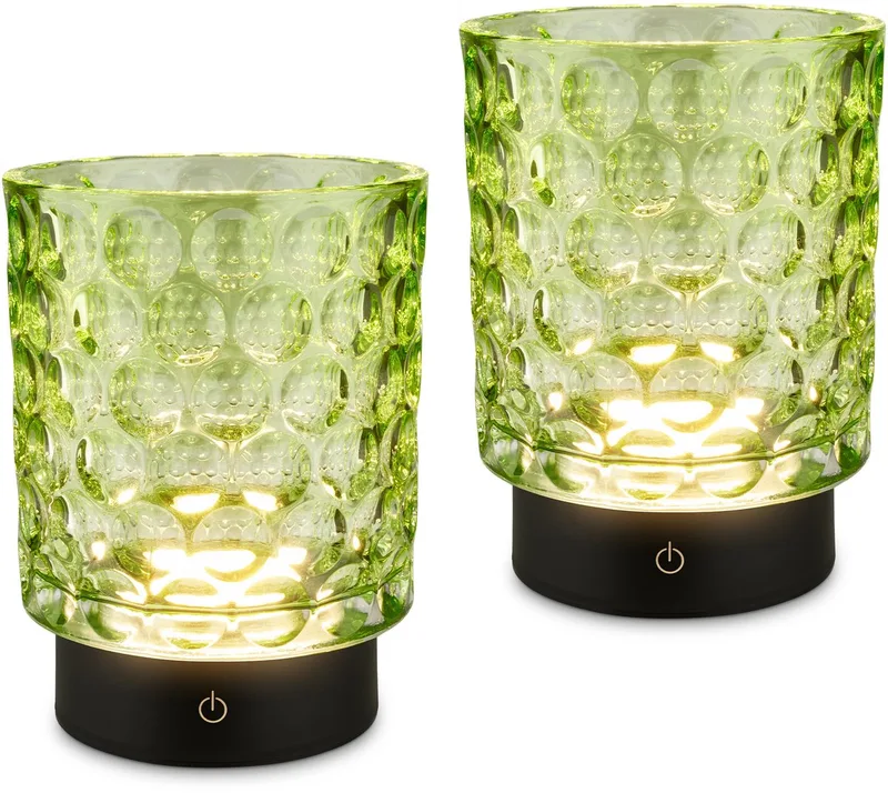 Sunora - Set van 2 Tafellampen oplaadbaar - snoerloze lamp - glazen lamp - dimbaar - groen - Ø11 x 15 cm de Briloner en Vert – photo produit
