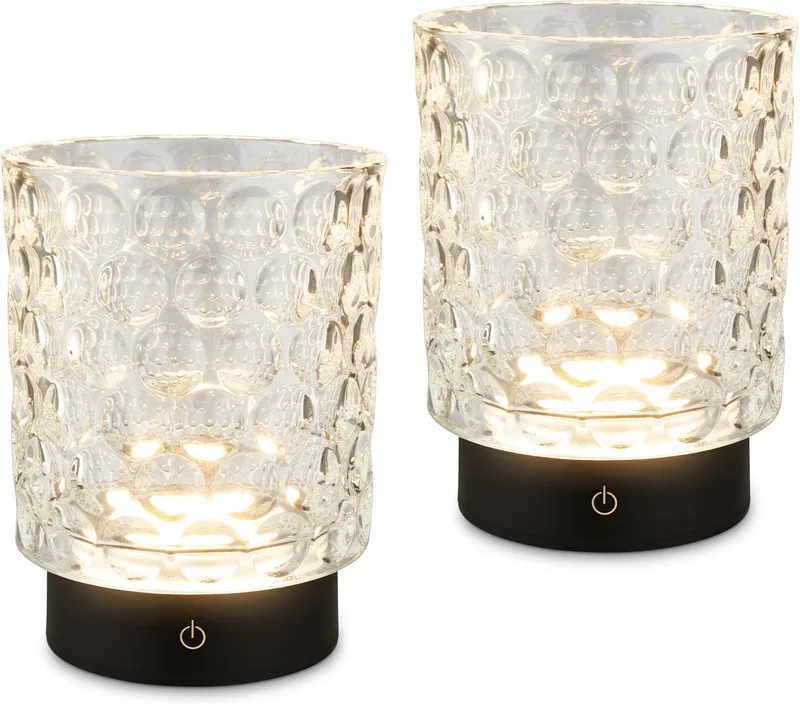 Sunora - Set van 2 Tafellampen oplaadbaar - snoerloze lamp - glazen lamp - dimbaar - wit - Ø11 x 15 cm fra Briloner i Gennemsigtig – produktbillede