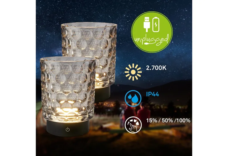 Sunora - Set van 2 Tafellampen oplaadbaar - snoerloze lamp - glazen lamp - dimbaar - zwart - Ø11 x 15 cm de Briloner en Noir – photo produit 3 sur 5