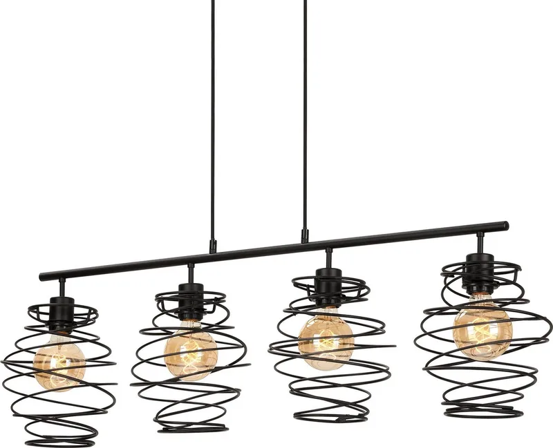 SWIRL - hanglamp 4-lichts - hanglamp retro / vintage - Zwart Staal - 4x E27 - max. 60 Watt - zwart - 1110x210x1300mm (LxBxH) de Briloner en Noir – photo produit