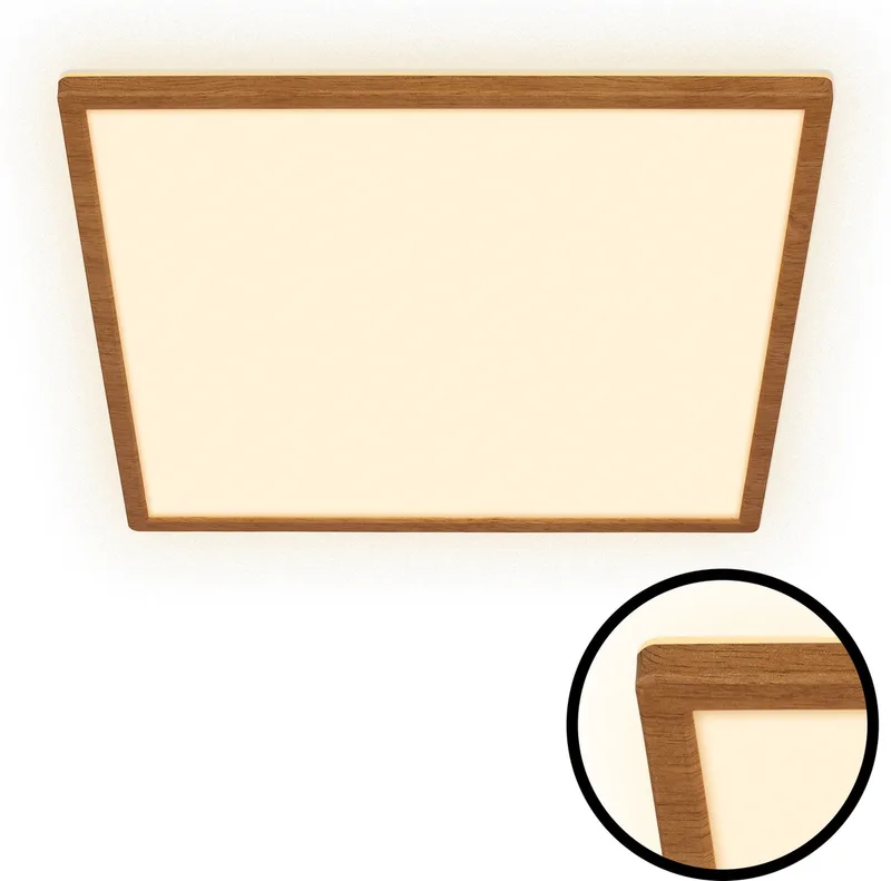 Tava Wood - LED Plafonniere met houtlook - plafondlamp met Indirect licht - warm wit licht - 42 x 42 x 3 cm - 22W de Briloner en Bruin hoekig – photo produit