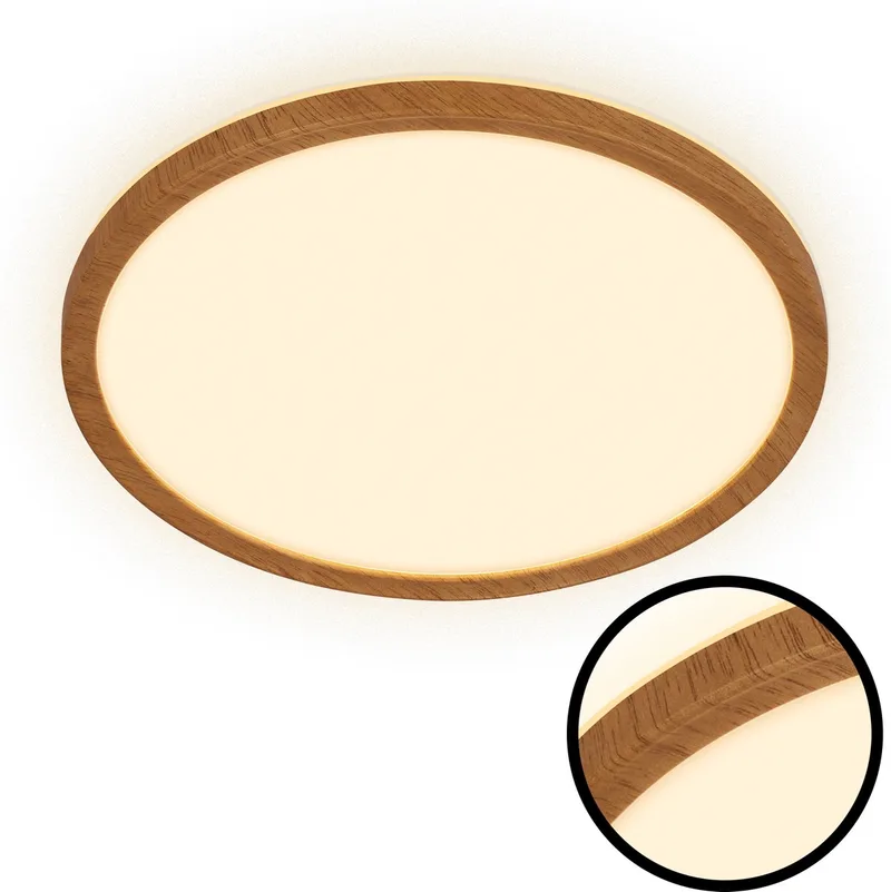 Tava Wood - LED Plafonniere met houtlook - plafondlamp met Indirect licht - warm wit licht - Ø29 - 18W de Briloner en Bruin rond – photo produit
