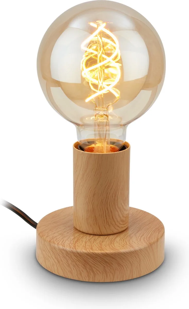 Teepu - Industriële Tafellamp - retro bedlamp - metaal - E27 fitting - Ø10 cm - houtlook de Briloner en Hout look – photo produit