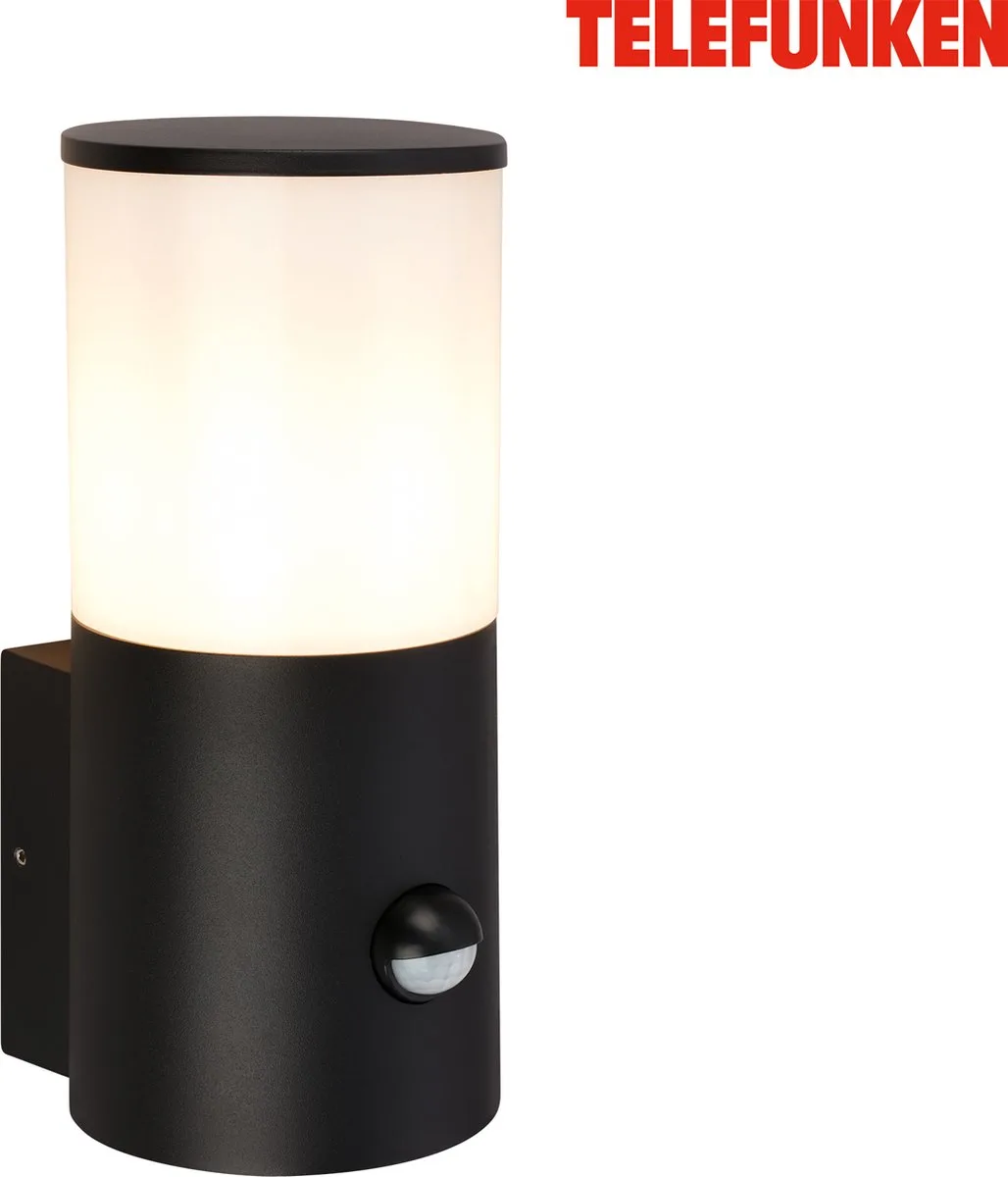 TELEFUNKEN - LED wandlamp -met bewegingssensor - Bewegingsmelder - Schemersensor - IP44 - Verwisselbare lamp - 30 seconden lichtduur - 24 x 13,5 x 10,5 cm van Briloner in Zwart – productfoto