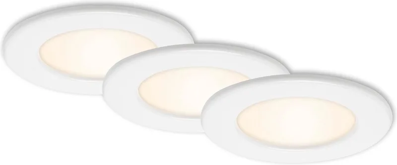 THIN - inbouwspots set van 3 - 3 x LED / 6W 450lm - IP44 (badkamer) - lichtkleur: warm wit - inbouwdiepte: 30mm - inbouwmaat: 100mm - product: Ø115mm - wit de Briloner en Blanc – photo produit