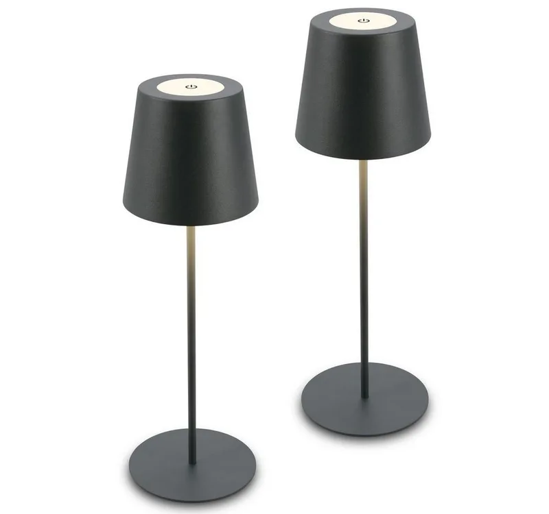Tischleuchte 2x Akku Tischlampe kabellos Anthrazit IP44 Indoor/Outdoor, Dimmfunktion, LED fest integriert, 2700K - Extra-Warmweiß, 2x LED Tischlampe kabellos 36x10,5 cm Anthrazit Wohnzimmer de Briloner en Noir – photo produit