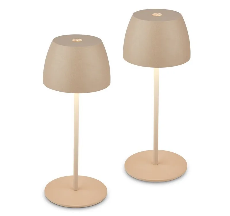 Tischleuchte 2x LED Akku Tischlampe kabellos Beige 20cm Innen/Außen, Dimmfunktion, LED fest integriert, 2700K - Extra-Warmweiß, 2x Tischlampe kabellos 20x8cm Beige 2,5W Wohnzimmer Outdoor de Briloner en Beige – photo produit