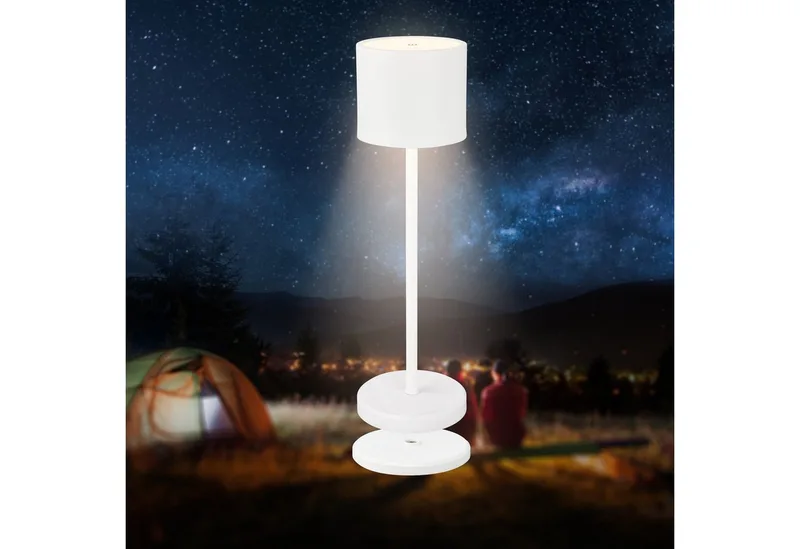 Tischleuchte LED Tischlampe Akku IP44 kabellos Indoor/Outdoor, mit Ladestation, LED wechselbar, 2700K - Extra - Warmweiß, LED Tischlampe kabellos 36x10,5 cm Beige Wohnzimmer Schlafzimmer de Briloner en Blanc – photo produit