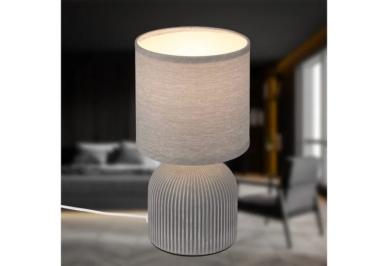Tischleuchte LED Tischlampe Wohnzimmer Keramik Kommodenlampe E14, ohne Leuchtmittel, Tischlampe max. 10W Schlafzimmer Wohnzimmer Nachttisch fra Briloner i Grå – produktbillede