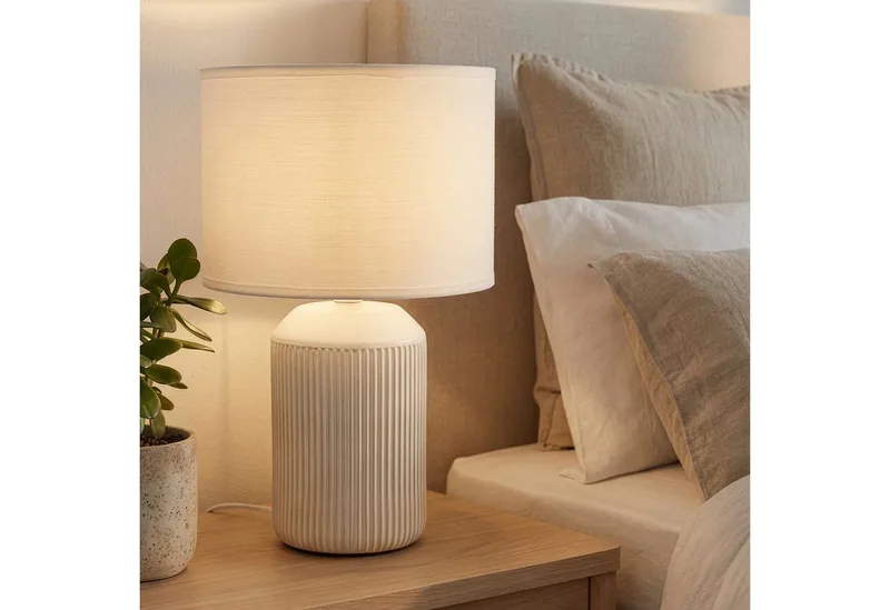 Tischleuchte LED Tischlampe Wohnzimmer Keramik Kommodenlampe E14, ohne Leuchtmittel, Tischlampe max. 10W Schlafzimmer Wohnzimmer Nachttisch von Briloner in Weiß – Produktfoto 1 von 2