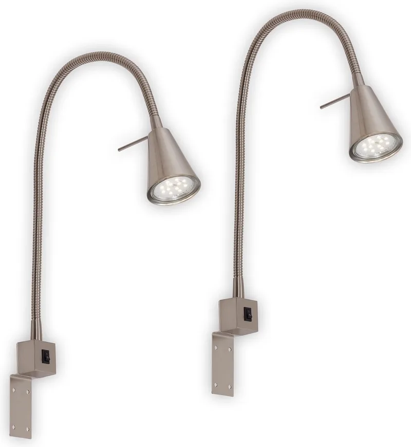 Tuso - Set van 2 Wandlampen - bedlampen - incl. warm wit licht 3.000 K - GU10 - mat nikkel - metaal - 40.3 x 21.7 x 5.8 cm de Briloner en Nikkel set van 2 – photo produit