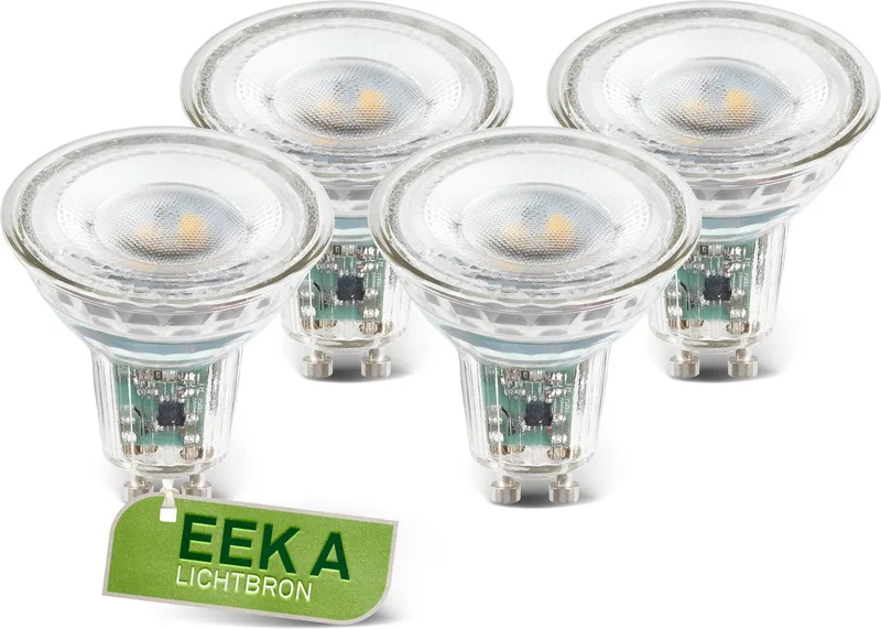 Ultra Efficient LED lamp - set van 4 lichtbronnen - GU10 - EEK A - glas - 2.5W - 450Lm - 3.000 K warm wit licht - Ø5cm de Briloner – photo produit