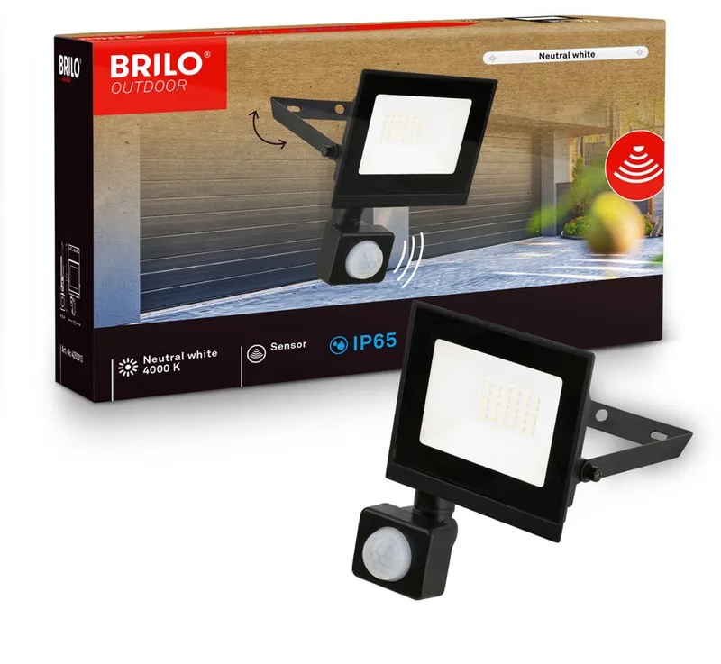 VARO 4053015 Projecteur extérieur avec détecteur de mouvements 20 W Couleur déclairage (ampoule LED): blanc neutre de Briloner en Noir – photo produit