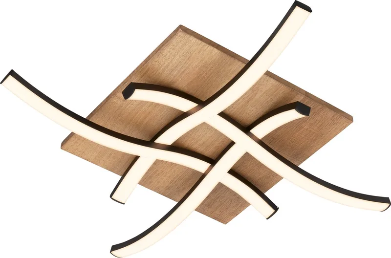 Vinka - LED Plafonniére - met houtdecor - waveform - warm wit licht - 47,5 x 47,5 x 8,5 cm de Briloner en Noir – photo produit