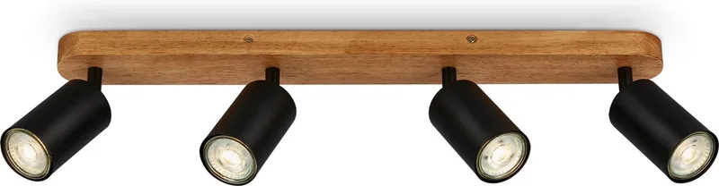 Vintage Opbouwspot - industrial - 4xGU10 fitting - 9W - 55cm de Briloner en Zwart hout – photo produit