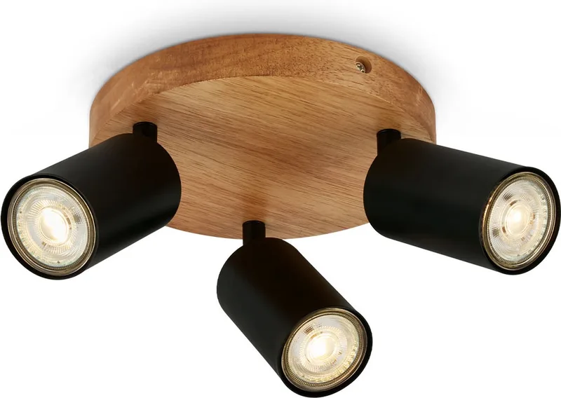 Vintage Opbouwspot - spotje draaibar - plafondspot met 3 lichtpunten - GU10 fitting - 19cm de Briloner en Zwart hout – photo produit