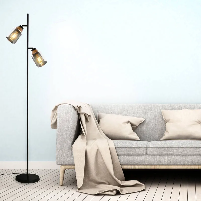Vloerlamp 1486025 2-lamps, kappen rookglas de Briloner en Noir, Rookgrijs – photo produit