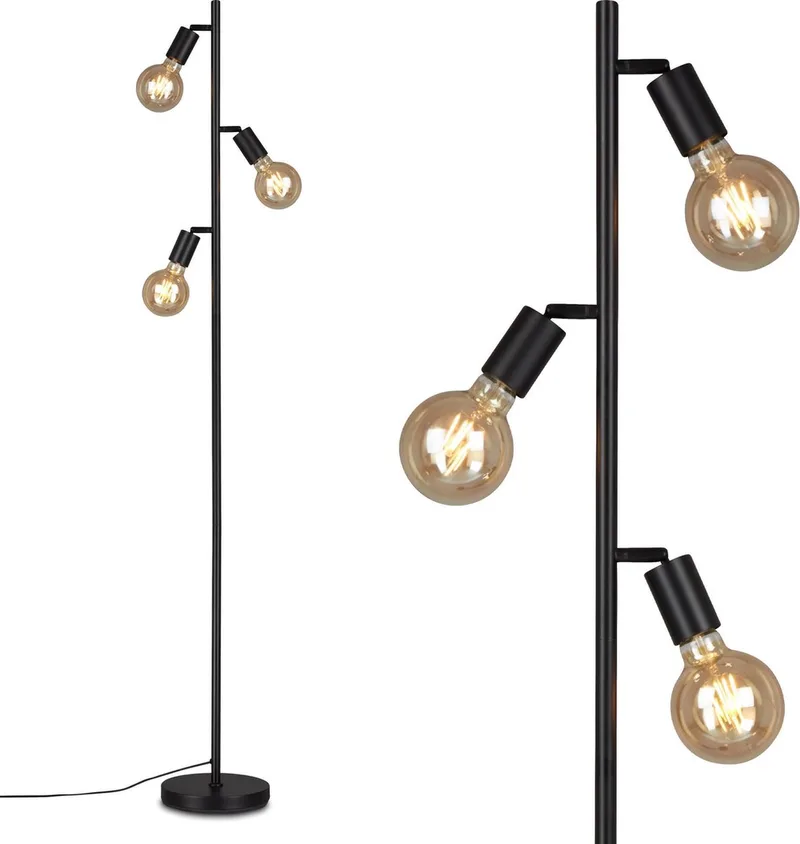 Vloerlamp - E27 fitting - zwart - metaalen staande lamp - h: 160cm de Briloner en Mat zwaart – photo produit