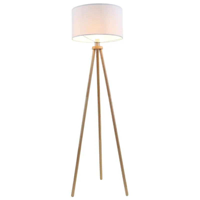 Vloerlamp scandi - stoff en hout - woonkamer lamp - witte staande lamp - E27 fitting - h: 148cm - Ø45.5cm fra Briloner i Hvid – produktbillede