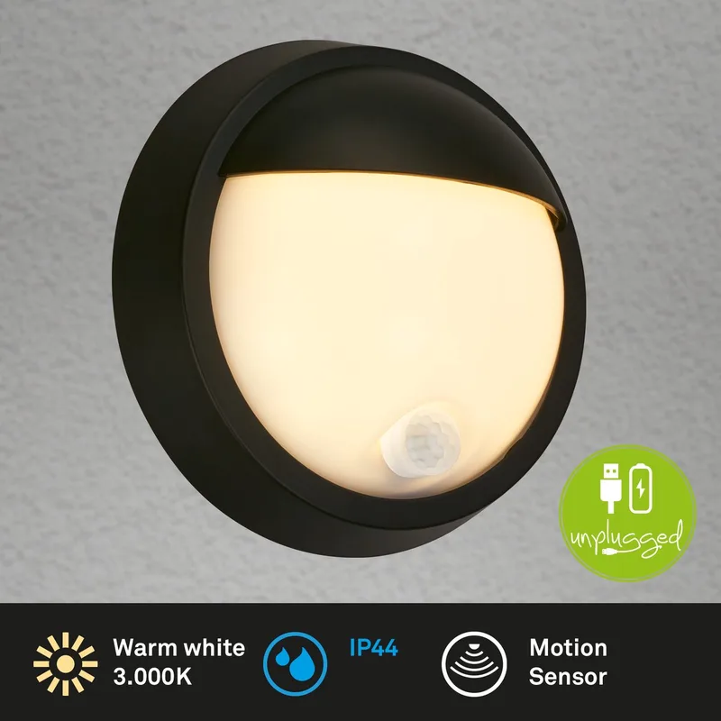 Udendørs LED-væglampe 3785015 sort bevægelsessensor 17 cm fra Briloner i Matzwart – produktbillede