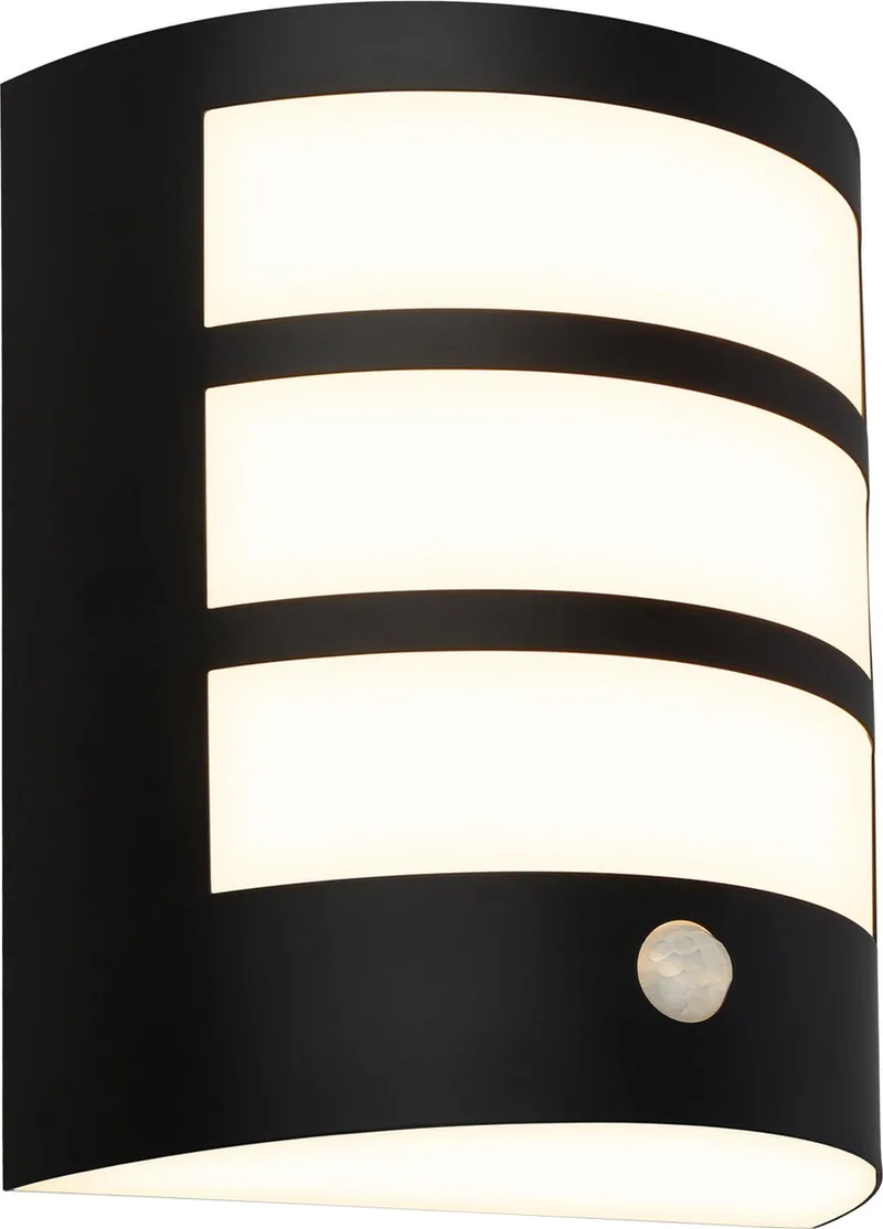 Wandlamp Oplaadbaar - LED buitenverlichting - met akku - met bewegingsmelder - met schemersensor - 18 x 15 x 7 cm från Briloner i Svart – produktbild