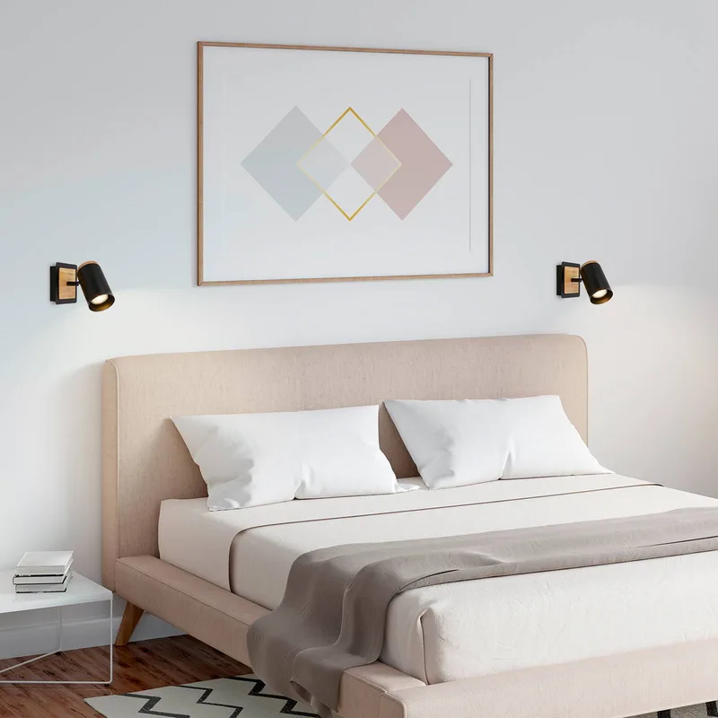 Wandspot Duta, uitsteeklengte 16 cm, zwart/houtkleur, hout fra Briloner i Sort, Licht hout – produktbillede