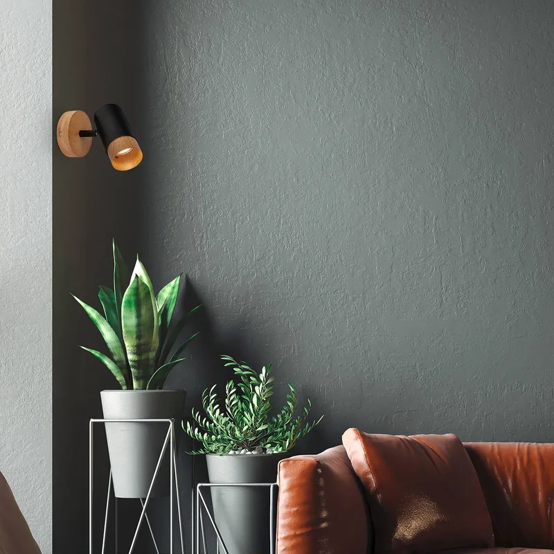 Wandspot Plek GU10 zwart/hout 1-lamp de Briloner en Noir, Licht hout – photo produit