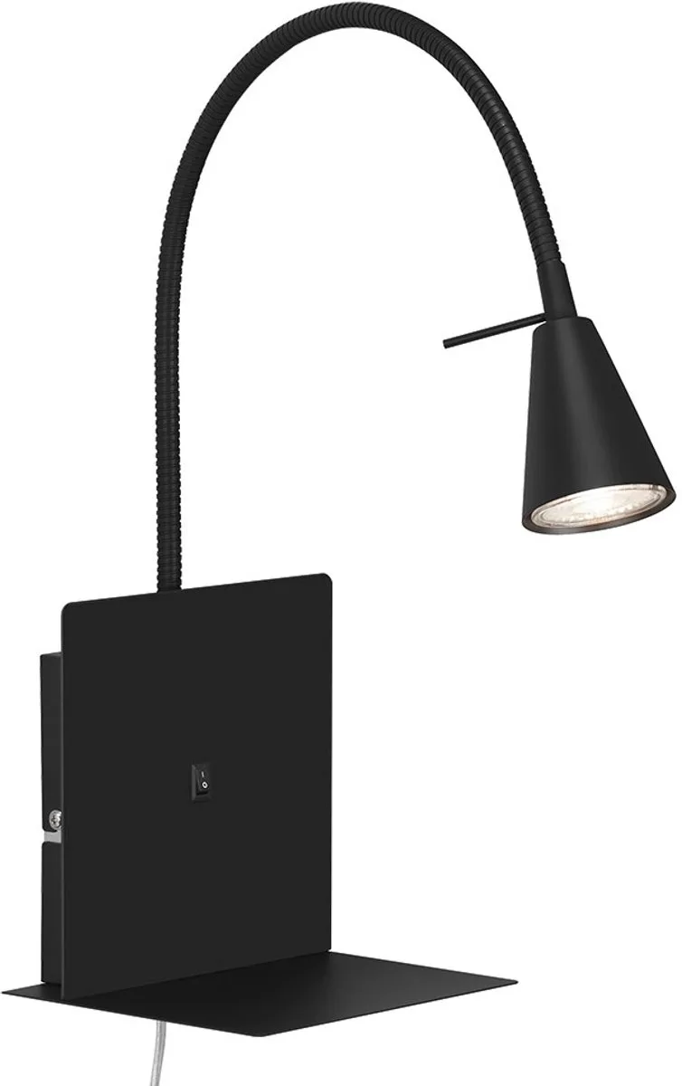 Wandspot Wandlamp Flexospot draaibaar met schap, metaal, 1x LED 5W 400Lm warm wit, LxBxH 10x16x45,5 cm från Briloner i Svart – produktbild