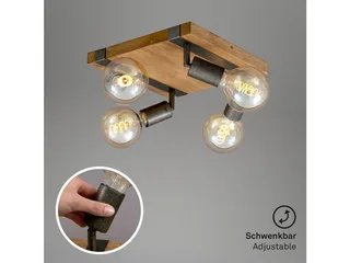 WOOD BASIC - plafondlamp vierkant - spots draaibaar - 4xE27 max. 25W - Materiaal: hout en Metaal - Kleur: en Metaal grijs by Briloner in Black – product photo 4 of 4