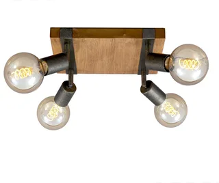 WOOD BASIC - plafondlamp vierkant - spots draaibaar - 4xE27 max. 25W - Materiaal: hout en Metaal - Kleur: en Metaal grijs by Briloner in Black – product photo 1 of 4