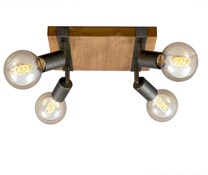 WOOD BASIC - plafondlamp vierkant - spots draaibaar - 4xE27 max. 25W - Materiaal: hout en Metaal - Kleur: en Metaal grijs by Briloner in Black – product photo 1 of 4