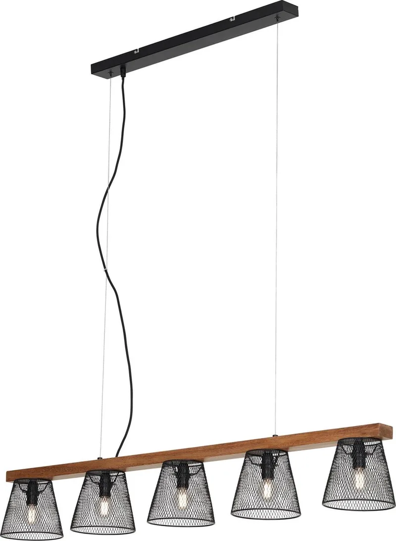 WOOD & STYLE - hanglamp - 5-lichts - E14 max. 25W - Materiaal: hout en Metaal - Kleur från Briloner i Svart – produktbild