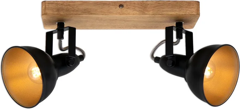 Wood & Style - Plafondlamp - opbouwspot draaibaar - E14 - hout en metaal - en goud von Briloner in Schwarz – Produktfoto