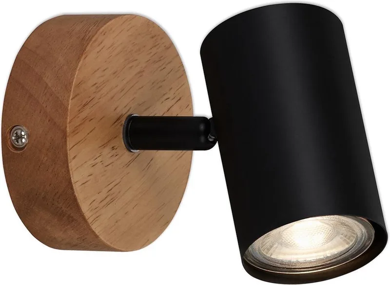 WOOD & STYLE - wandlamp - spot draaibaar - GU10 - Materiaal: hout en Metaal - Kleur by Briloner in Black – product photo