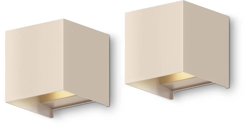 Bari Wandlamp - Buiten & Binnen - Warm Wit up & down Licht - verstelbare Lichtstraal - Waterdicht - Zandkleur - 2-pack de Calex en Zand 2-Stuks – photo produit
