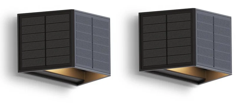 Caserta Solar Wandlamp - 2 Stuks - Up & Down Tuinverlichting - Zonne-energie - Warm Wit Licht - Zwart de Calex en Zwart-2-Stuks – photo produit