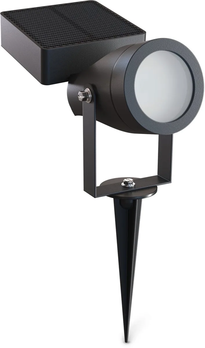 Cesena Solar Buiten Spotlight – 20 Lumen – 2700K Warm Wit – IP65 – Solar – USB-C Oplaadbaar – 0.85W Zonnepaneel – 1200mAh Vervangbare Batterij de Calex en Noir – photo produit