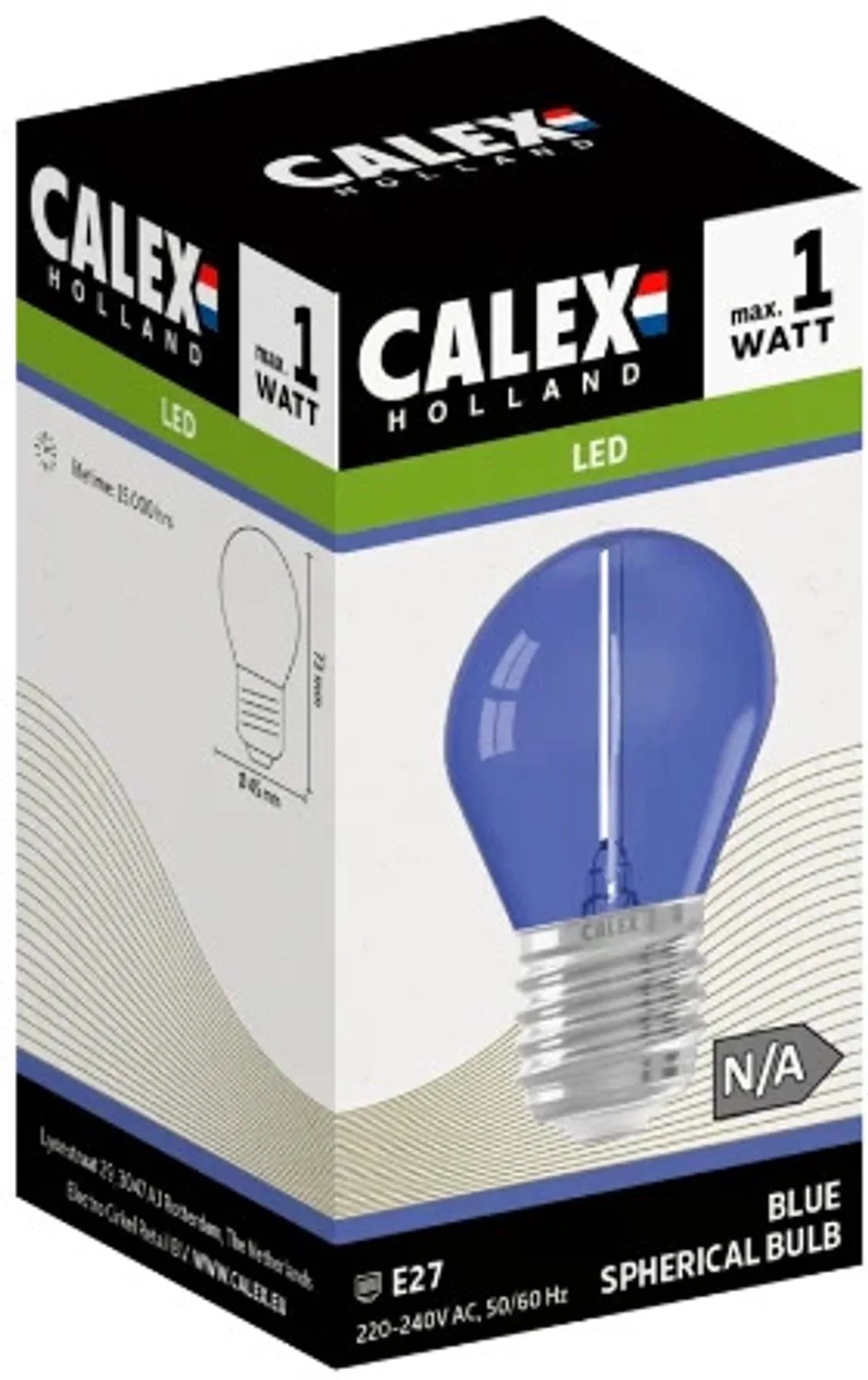 Doos 10x Calex E27 LED Kogellamp Blauw | 0.5-1W 17Lm | 220-240V G45 von Calex – Produktfoto