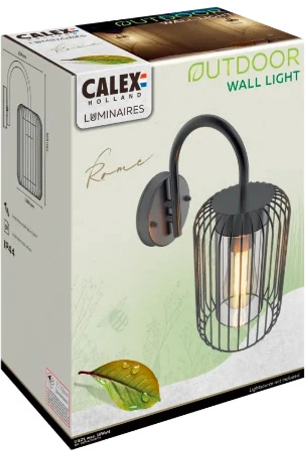 Doos 2x Calex Buiten Wandlamp Rome | 1x E27 | IP44 fra Calex i Sort – produktbillede