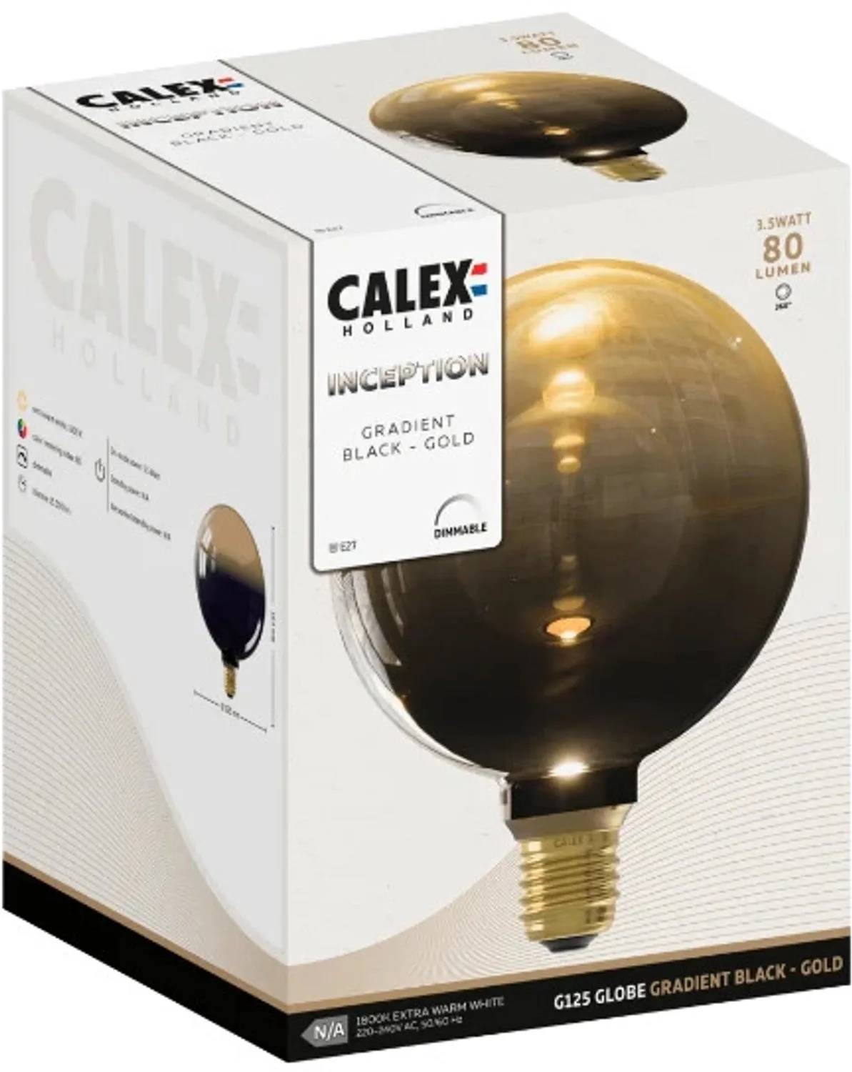 Doos 3x Calex E27 LED Globelamp Inception Zwart | 3.5W 80Lm 1800K | 220-240V 818 G125 | Dimbaar fra Calex – produktbillede