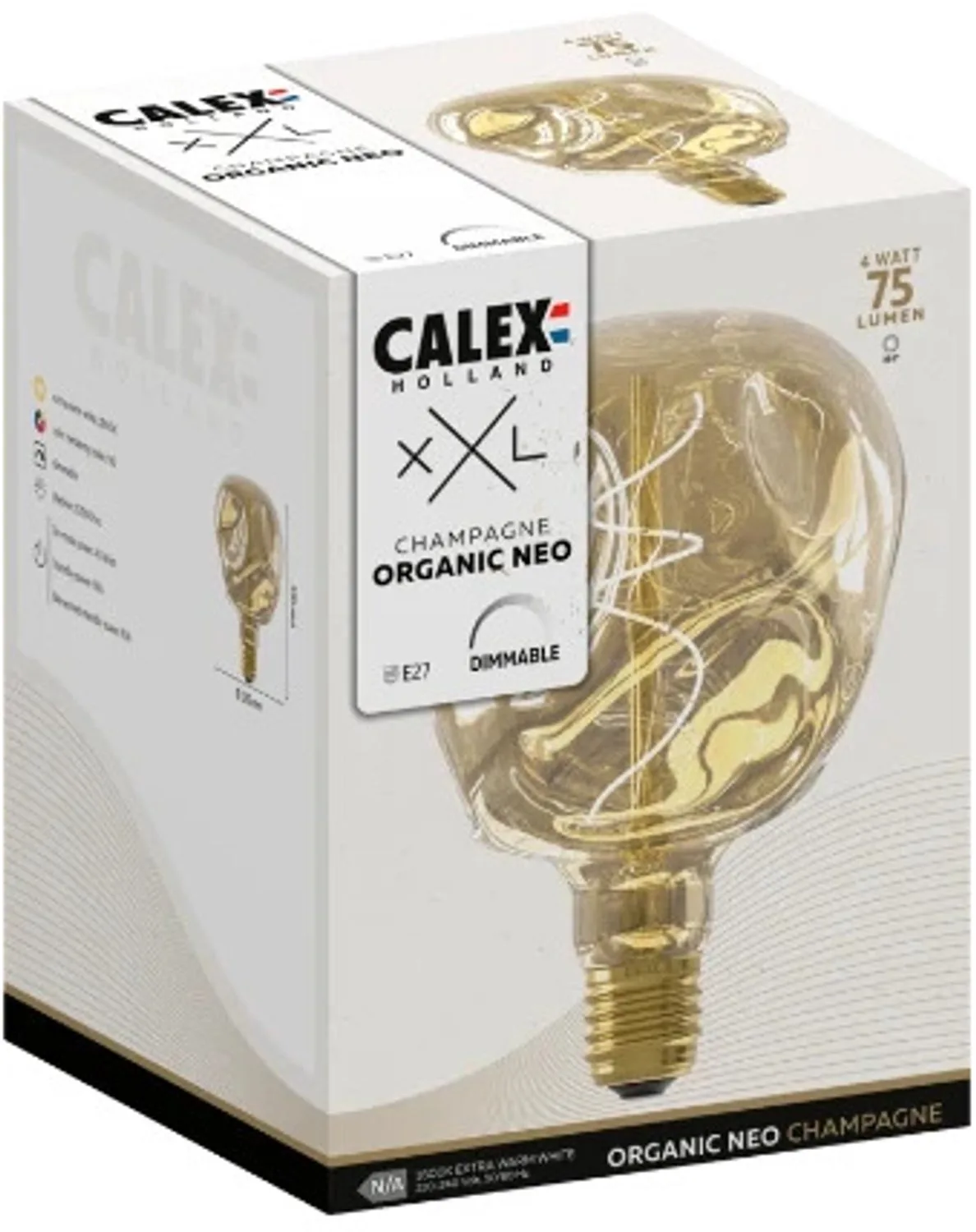 Doos 3x Calex E27 LED Globelamp Organic Neo Champagne | 4W 75Lm 1800K | 220-240V 918 G125 | Dimbaar by Calex – product photo