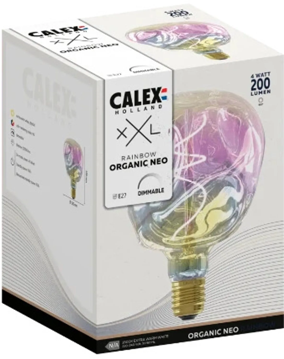 Doos 3x Calex E27 LED Globelamp Organic Neo Rainbow | 4W 200Lm 1800K | 220-240V 918 G125 | Dimbaar de Calex – photo produit