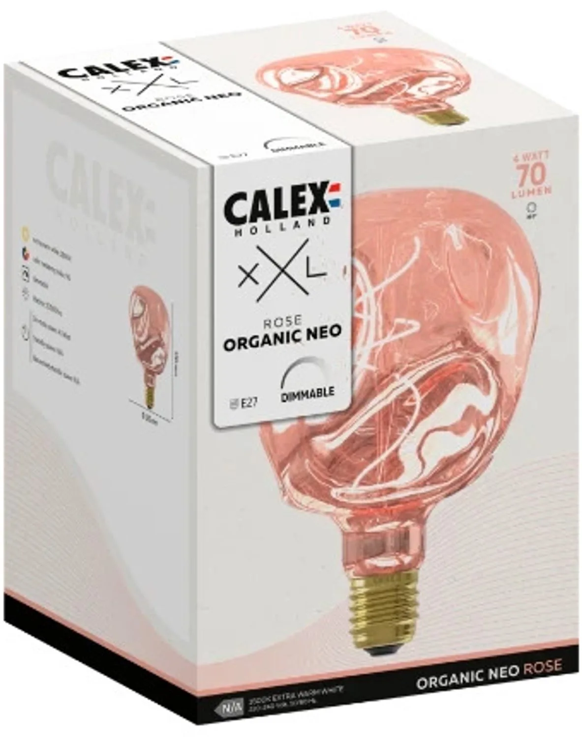 Doos 3x Calex E27 LED Globelamp Organic Neo Rose | 4W 70Lm 1800K | 220-240V 918 G120 | Dimbaar von Calex – Produktfoto