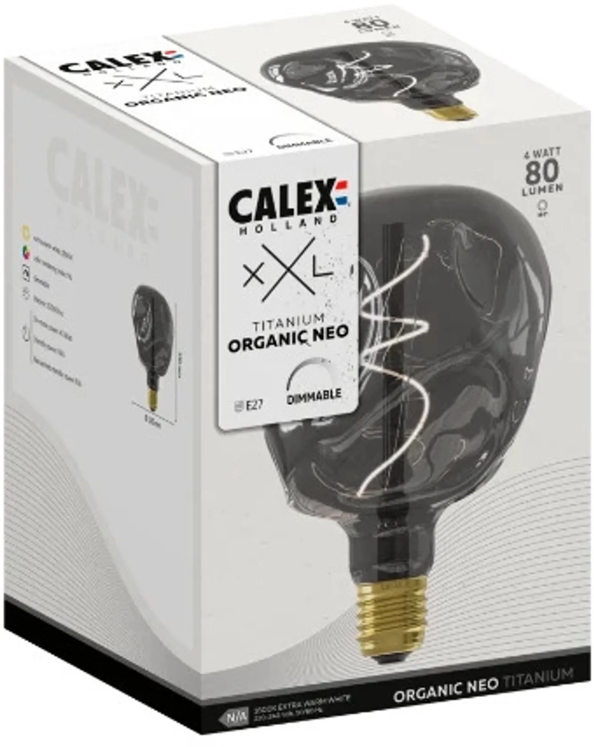Doos 3x Calex E27 LED Globelamp Organic Neo Titanium | 4W 80Lm 1800K | 220-240V 918 G125 | Dimbaar de Calex – photo produit